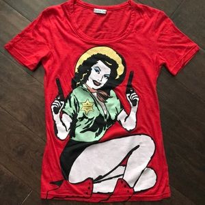 New London Denim T-shirt Unique S / M Red Must See